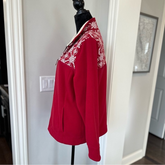 L.L. Bean Nordic Fleece Zip Up Jacket Women Size Large Snowflake ❄️ Red - Picture 4 of 12